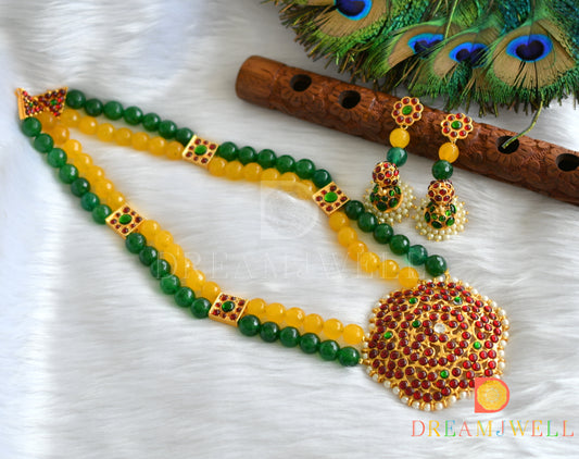 Gold tone kemp-green yellow-green agates flower pendant necklace set dj-23834