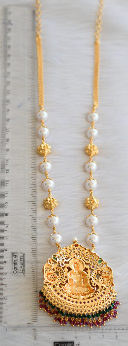 Gold tone pearl beads ruby-green-white Lakshmi-peacock short haar dj-40875
