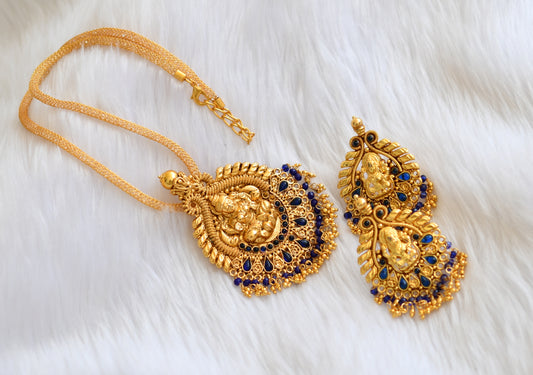 Antique gold tone blue Lakshmi necklace set dj-02172