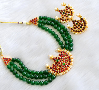 Gold tone kemp-green agates pearl moon necklace set dj-20635
