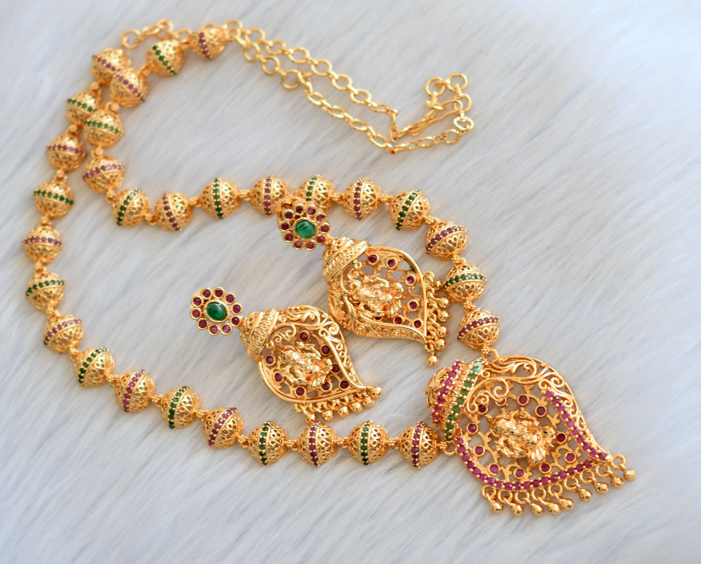 Gold tone ruby-green Ganesha necklace set dj-40876