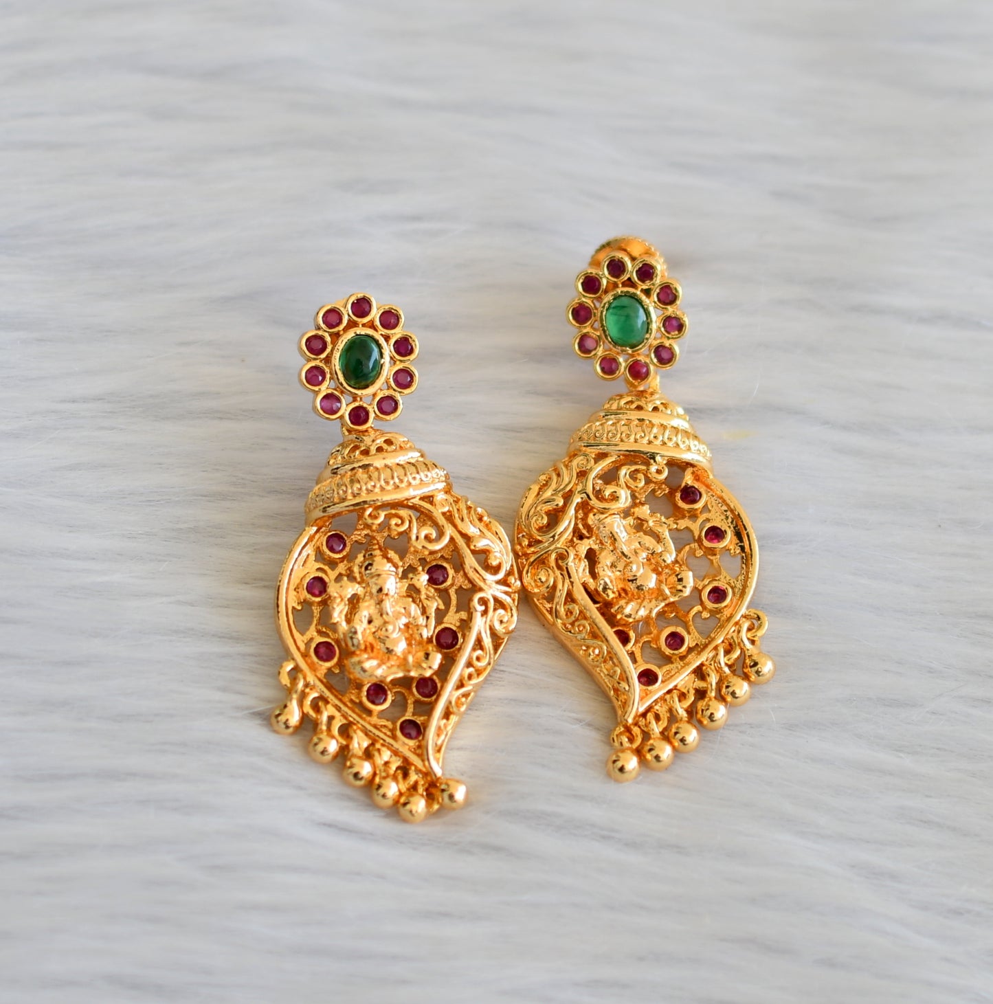Gold tone ruby-green Ganesha necklace set dj-40876