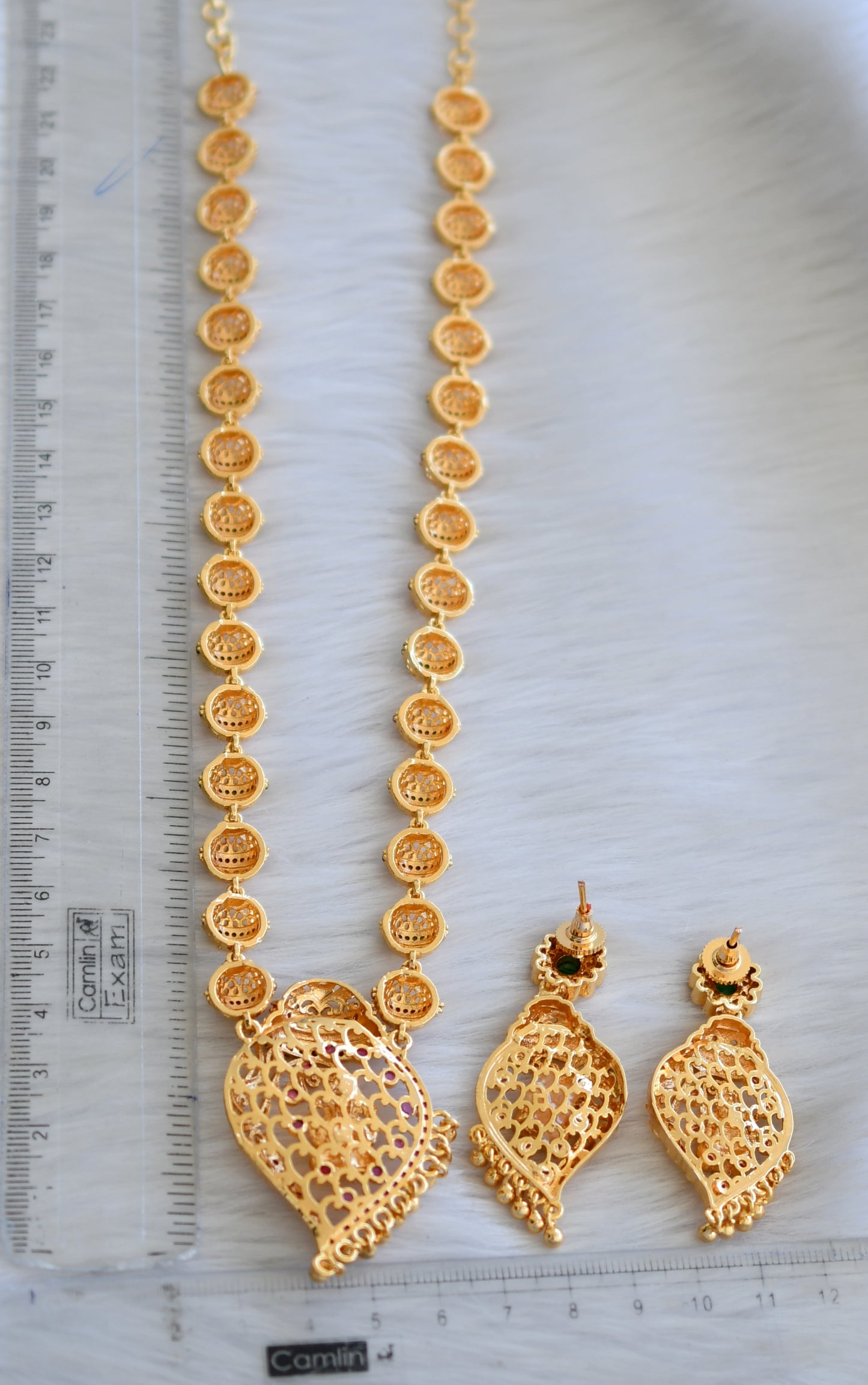 Gold tone ruby-green Ganesha necklace set dj-40876