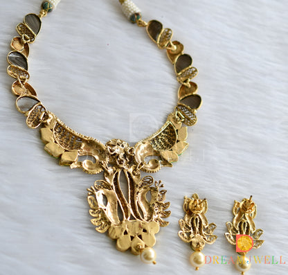 Antique real peacock feather kundan pearl necklace set dj-01818