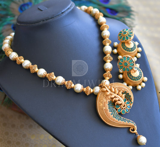 Matte finish emerald pearl designer necklace set dj-07123