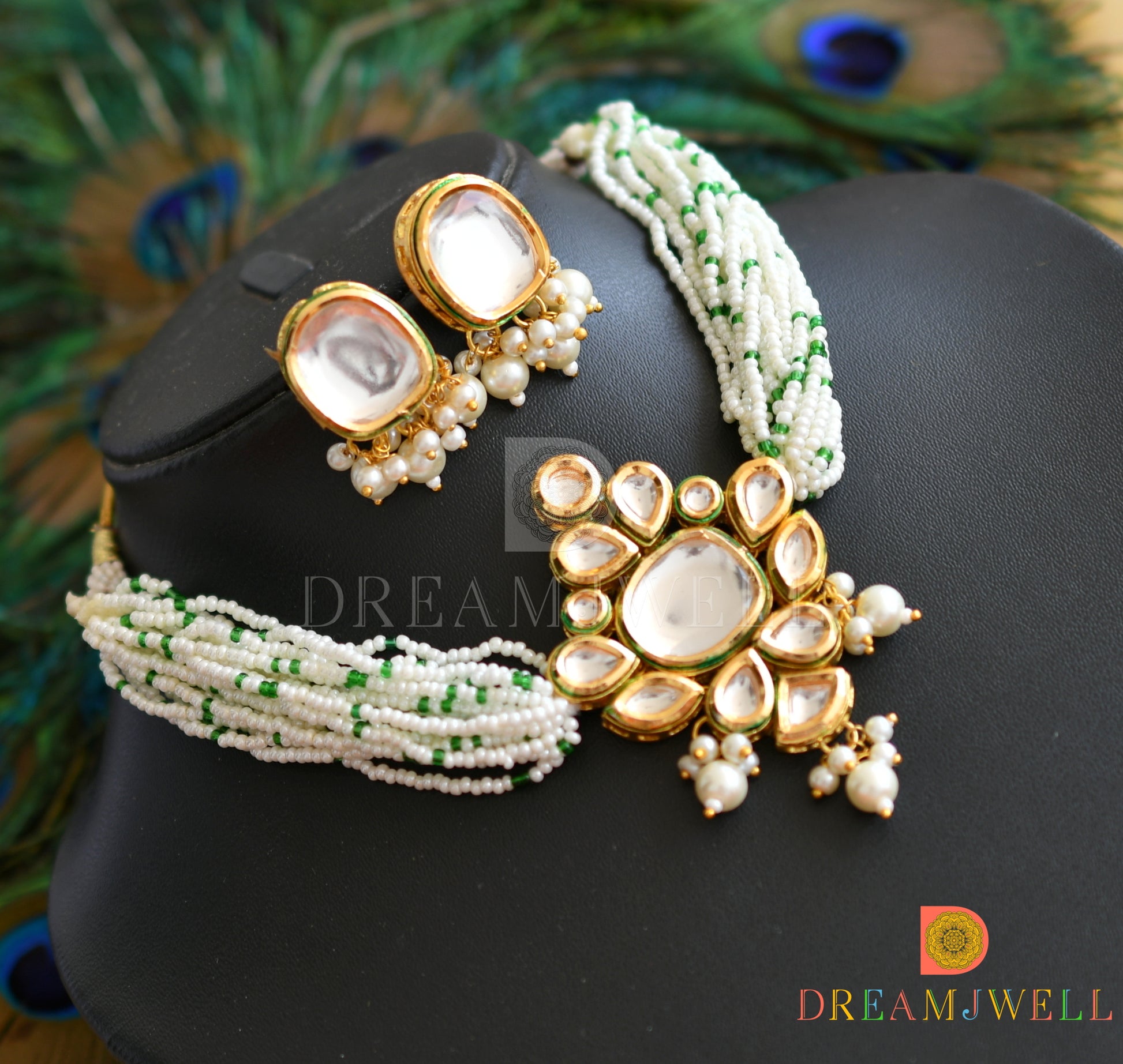 Kundan Choker Set Choker Necklace White Pearl Gold Tone Pearl