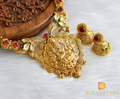 Antique kemp-green Lakshmi kundan necklace set dj-01813