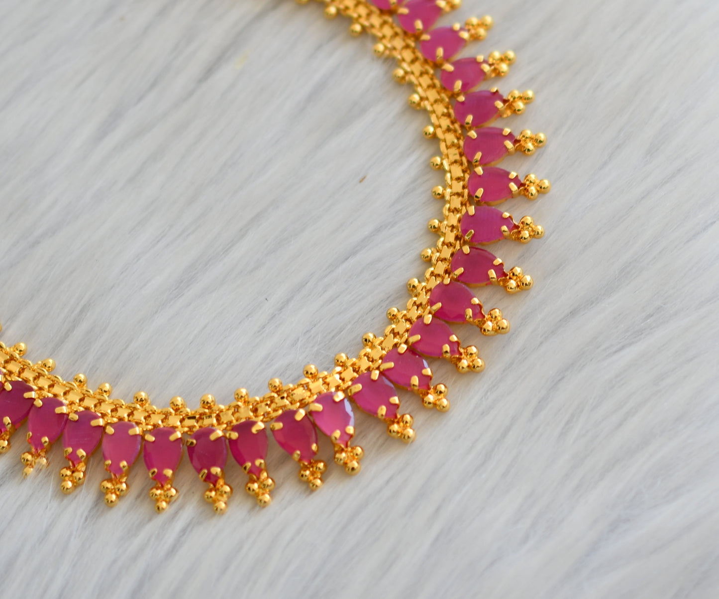 Gold tone ruby stone necklace dj-40873