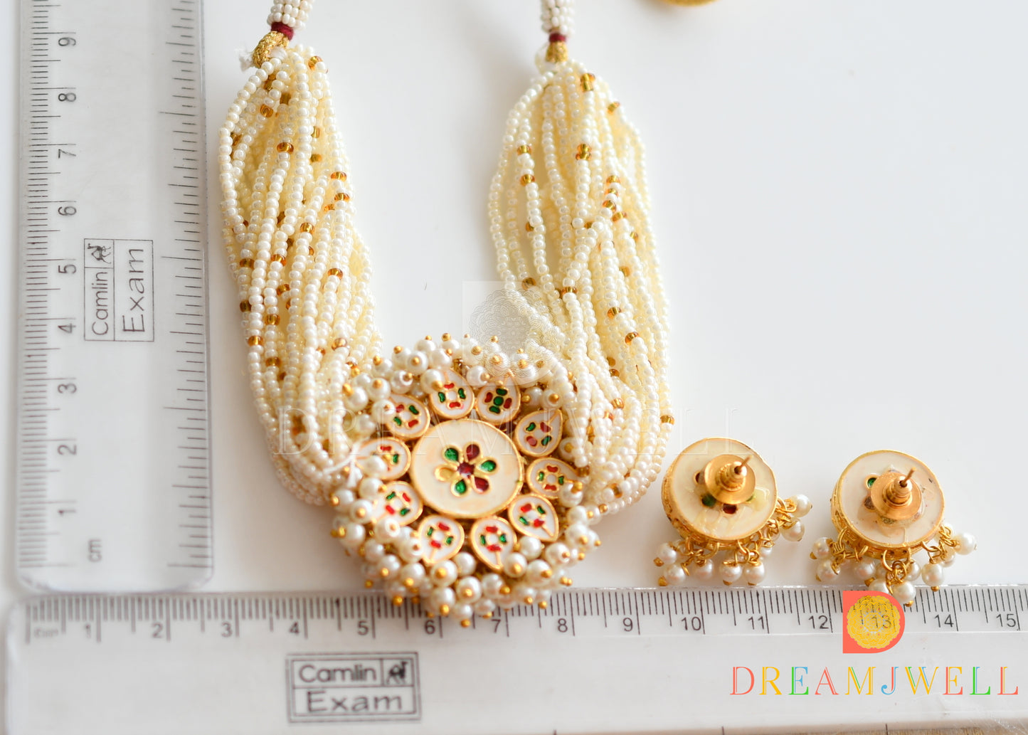 Gold tone pearl Kundan choker necklace set dj-36938