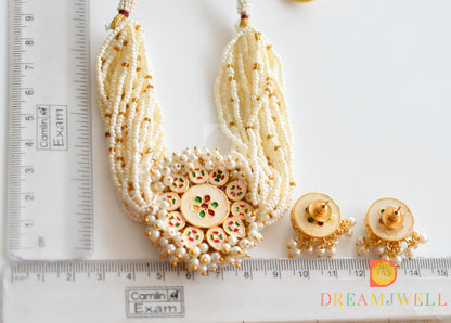 Gold tone pearl Kundan choker necklace set dj-36938