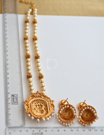 Matte finish ruby pearl lakshmi designer necklace set dj-06489