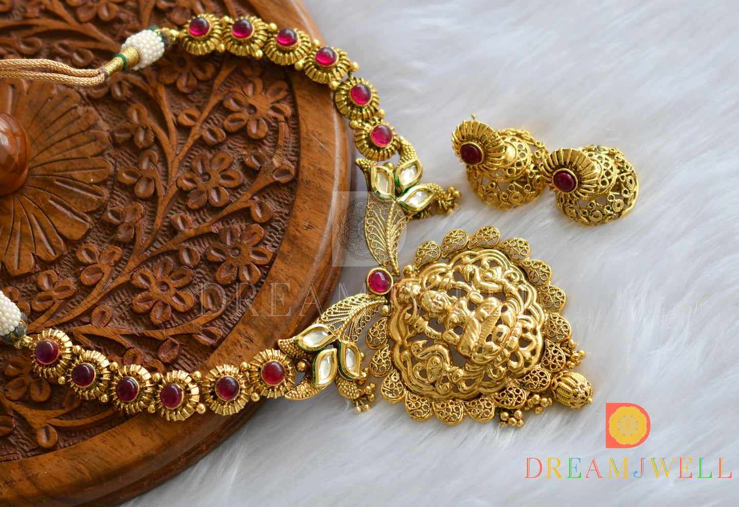 Antique kemp Lakshmi kundan necklace set dj-01812