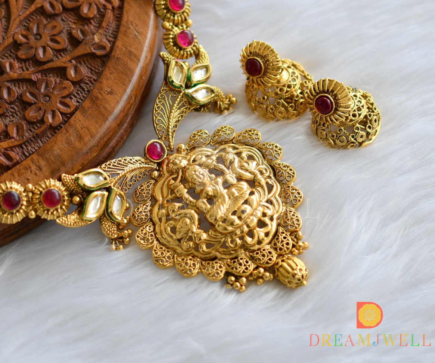 Antique kemp Lakshmi kundan necklace set dj-01812