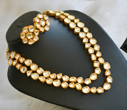 Gold tone white kundan double layer necklace set dj-40067