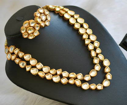 Gold tone white kundan double layer necklace set dj-40067