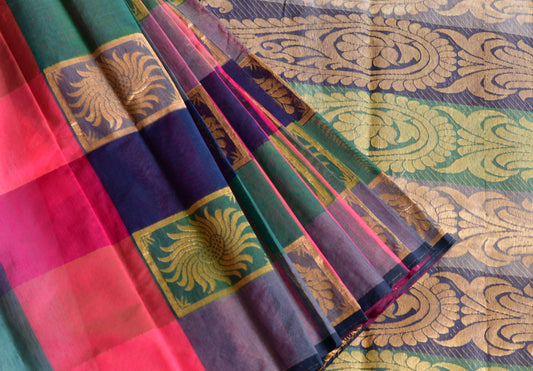 Semi silk cotton pink-blue-green-grey color mango design saree dj-38521
