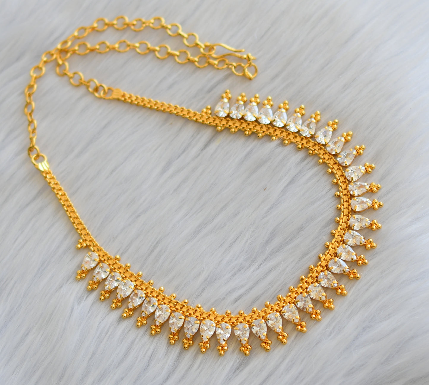 Gold tone white stone necklace dj-40874
