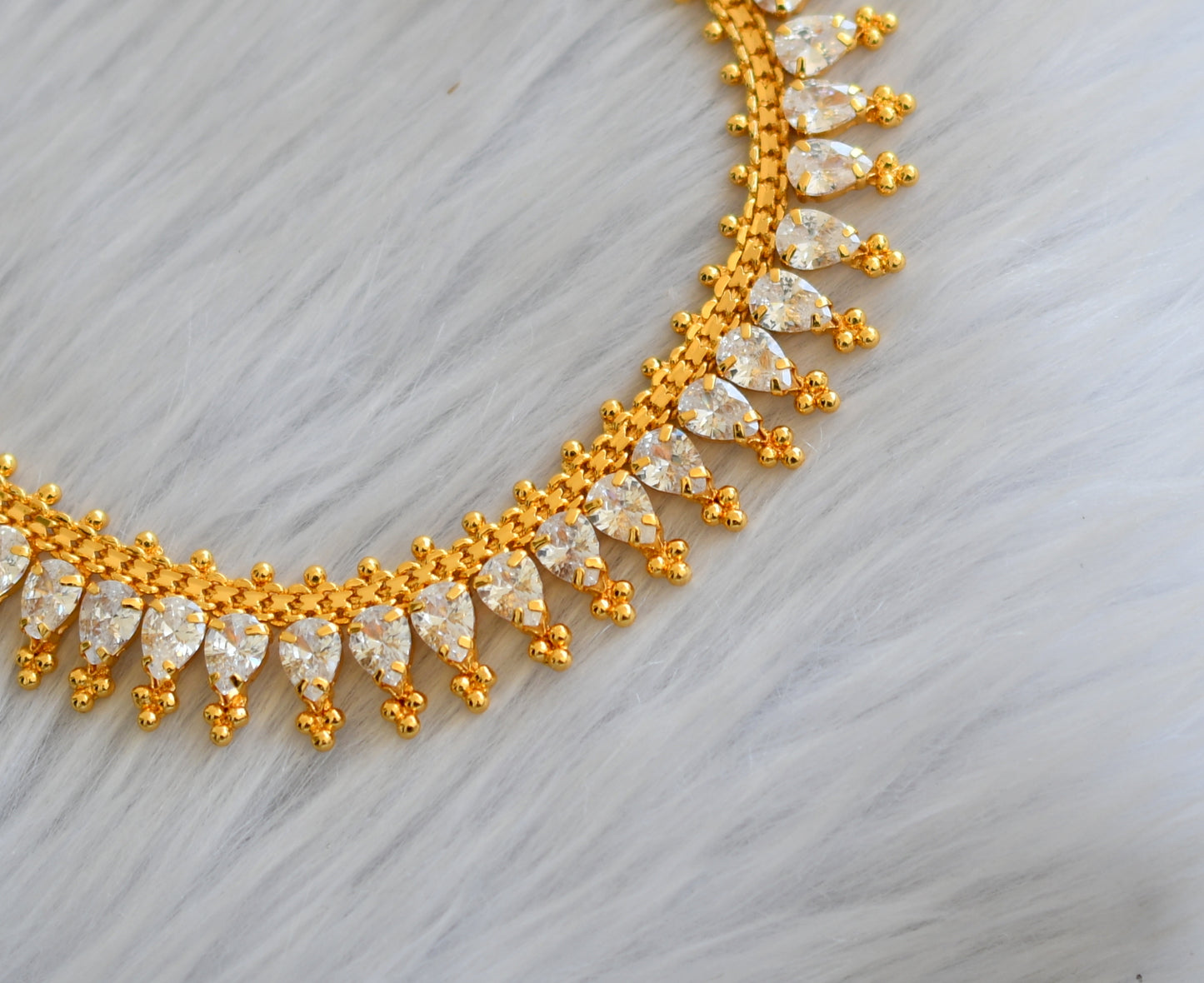 Gold tone white stone necklace dj-40874