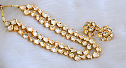 Gold tone white kundan double layer necklace set dj-40067