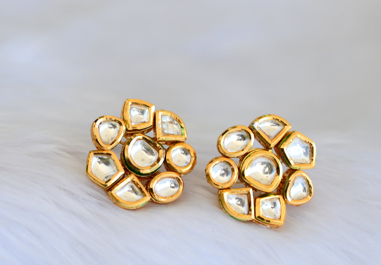 Gold tone white kundan double layer necklace set dj-40067