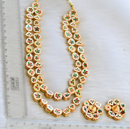 Gold tone white kundan double layer necklace set dj-40067