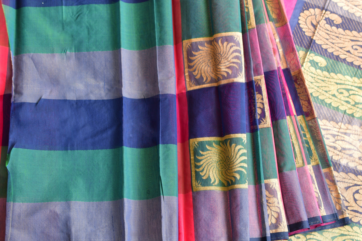 Semi silk cotton pink-blue-green-grey color mango design saree dj-38521