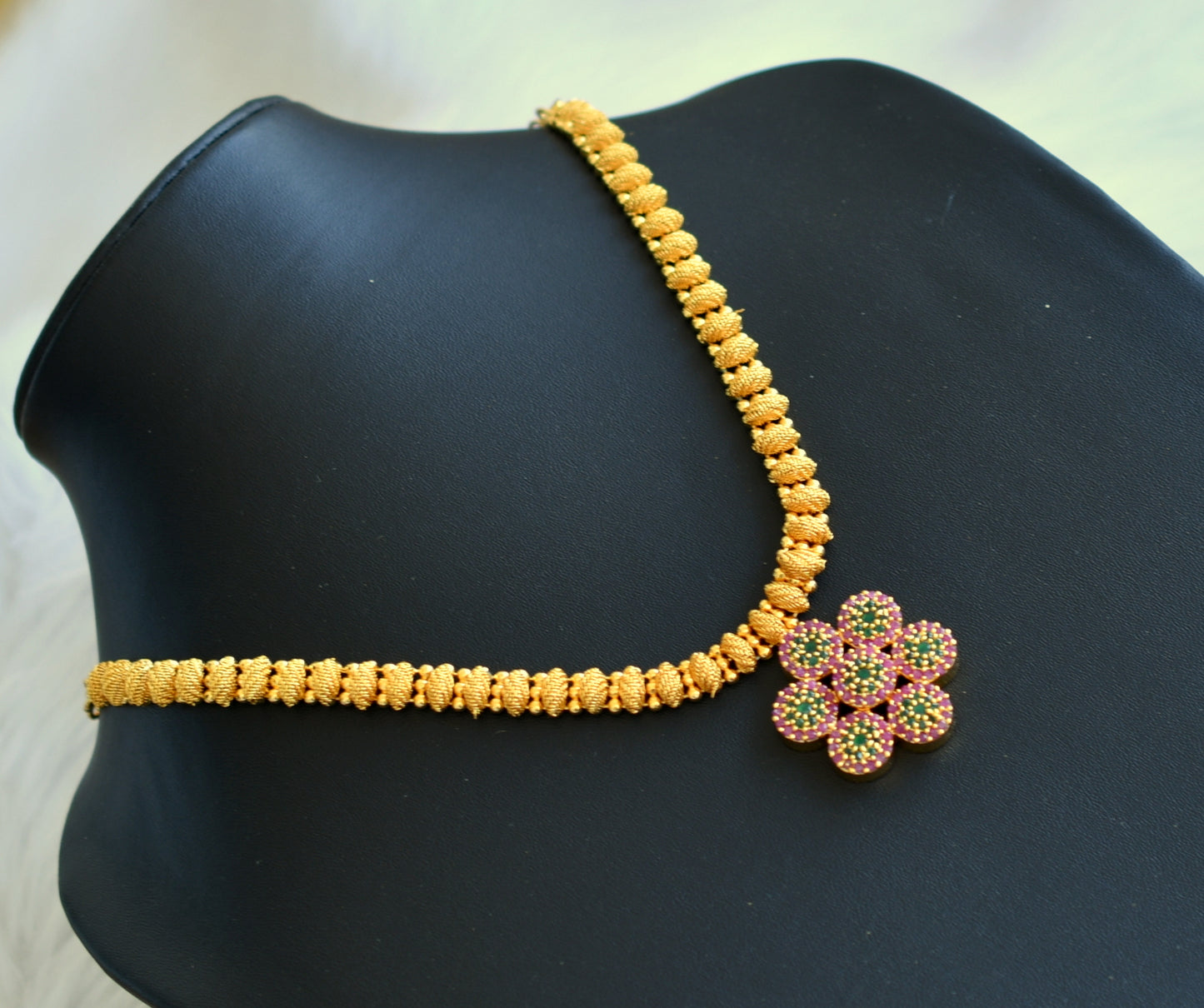 Gold tone cz ruby-green stone necklace dj-40881