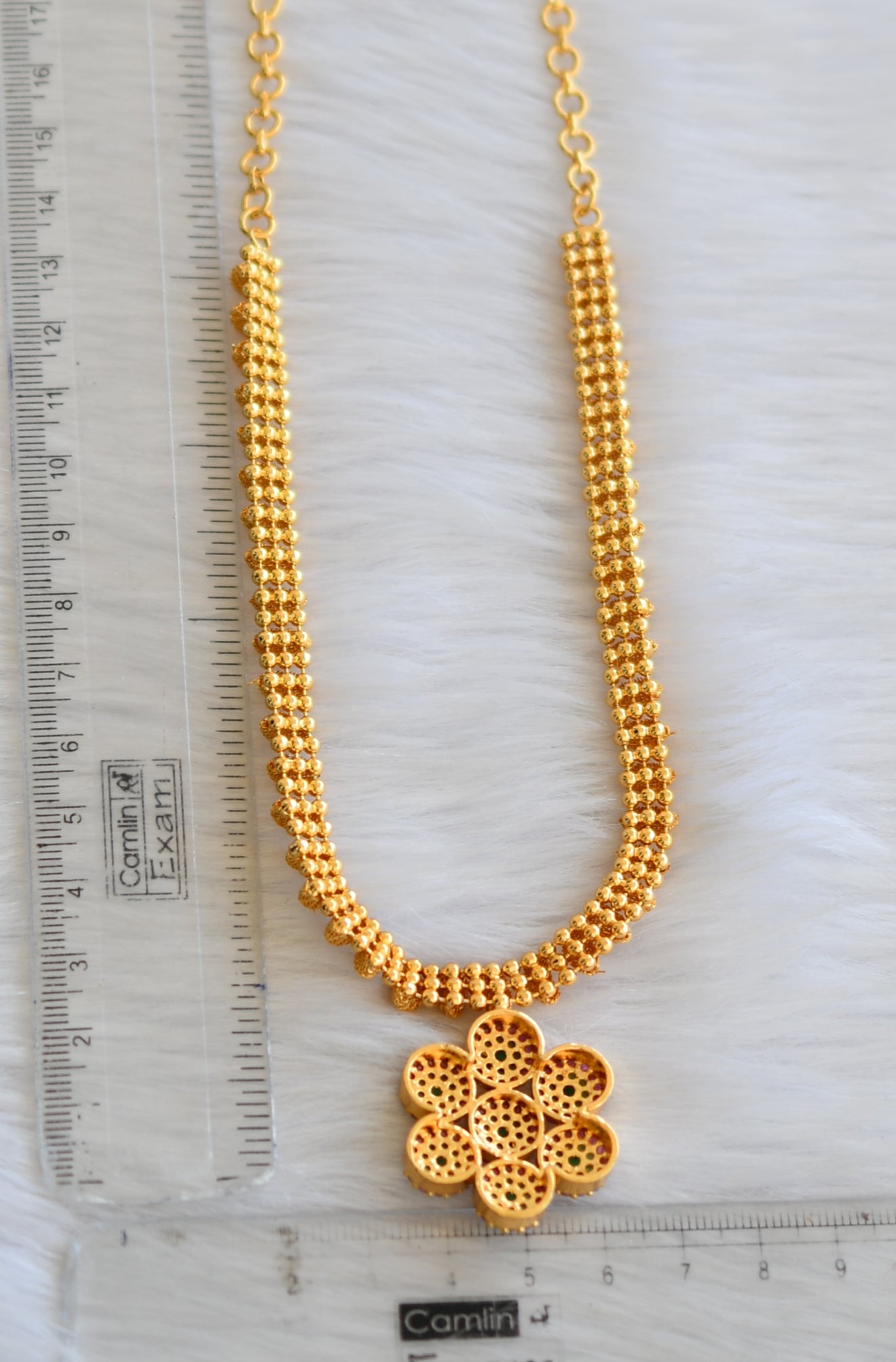 Gold tone cz ruby-green stone necklace dj-40881