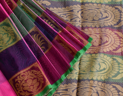 Semi silk cotton green-Purple-blue-pink color mango design saree dj-38523
