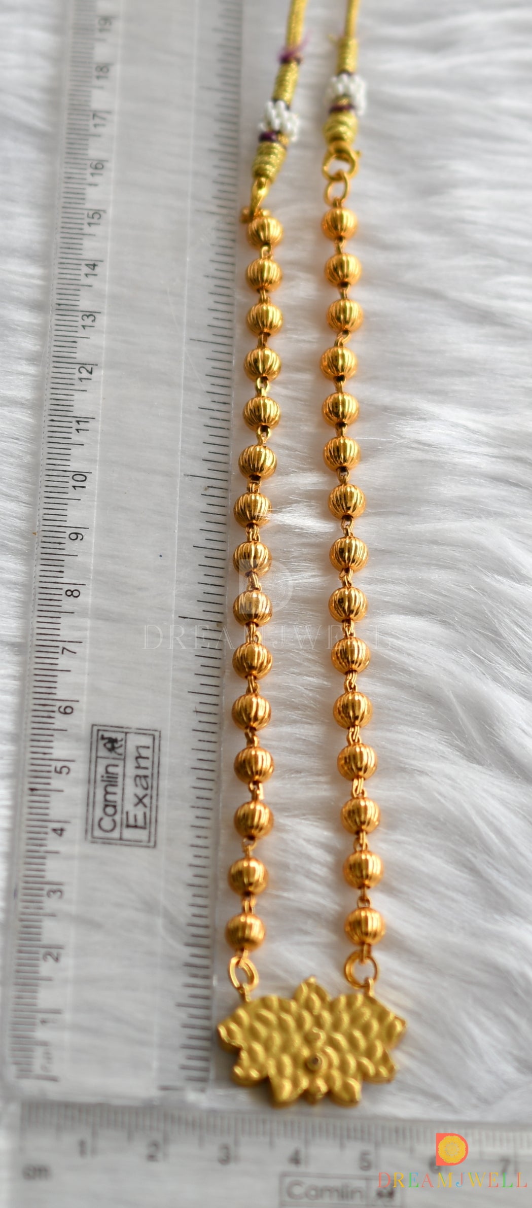 Gold tone pink-green-white kundan jadau Lotus necklace dj-37755