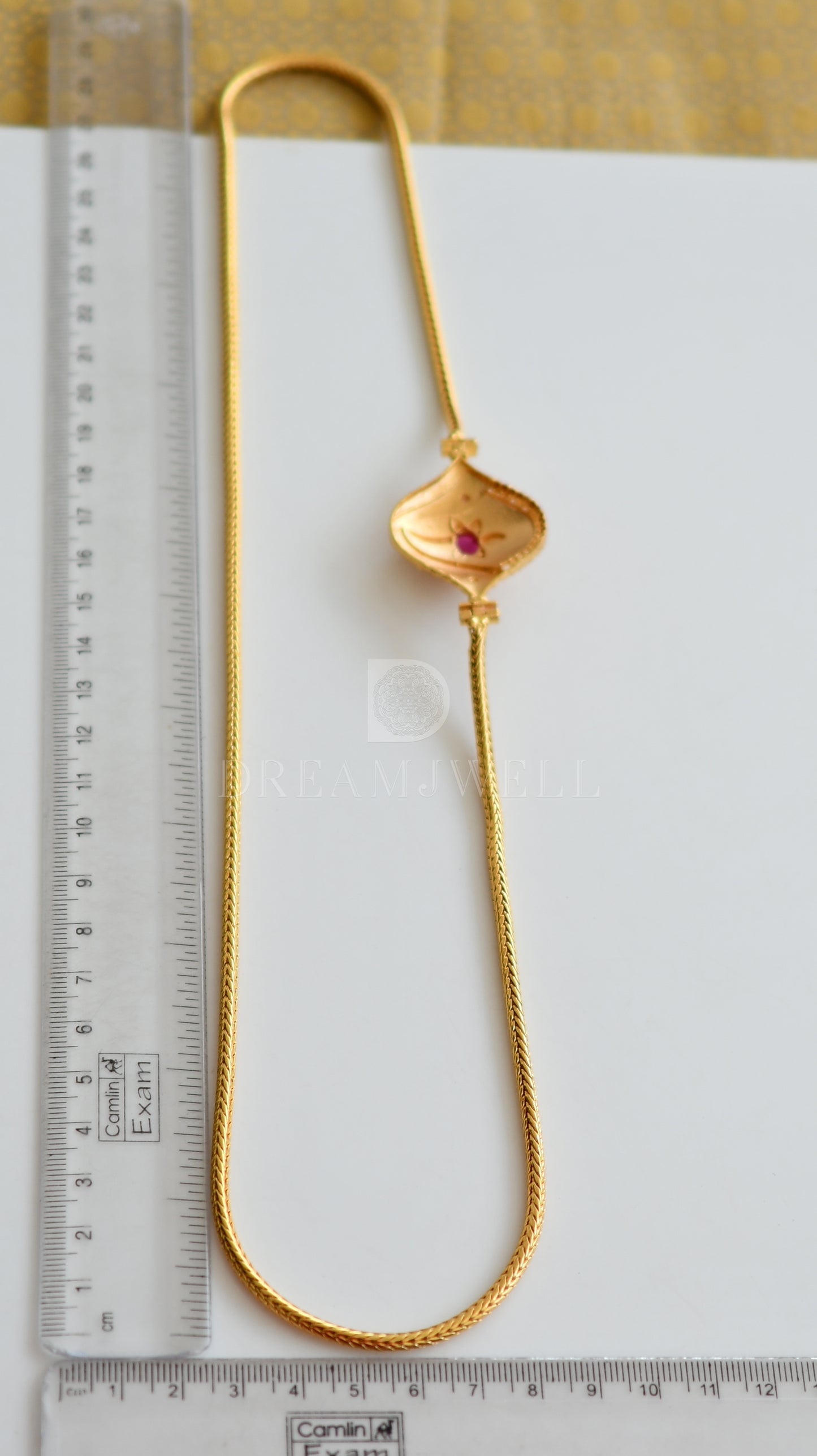 Gold tone Cz Ruby-white Mugappu Chain dj-23202