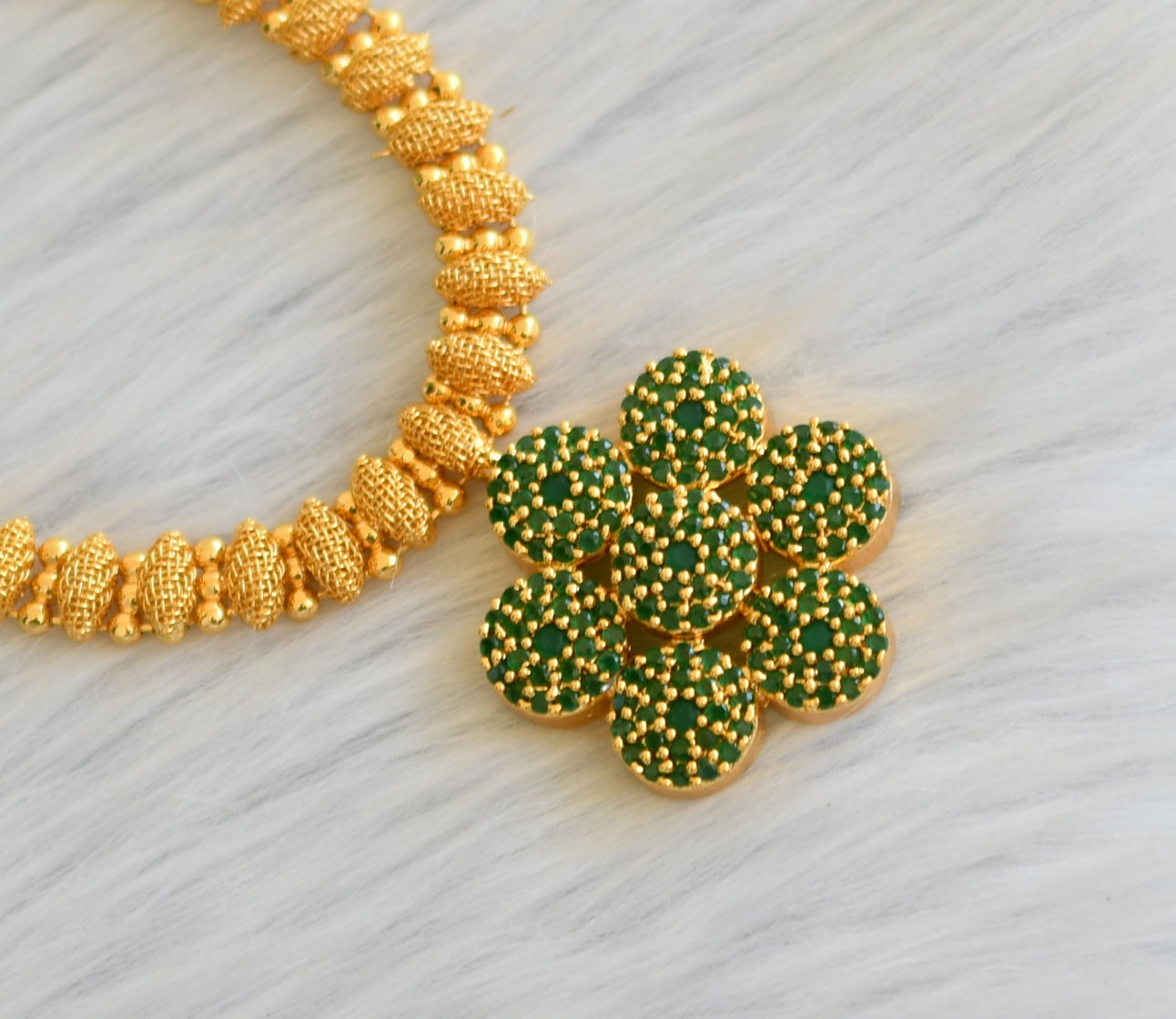 Gold tone cz green stone necklace dj-40885