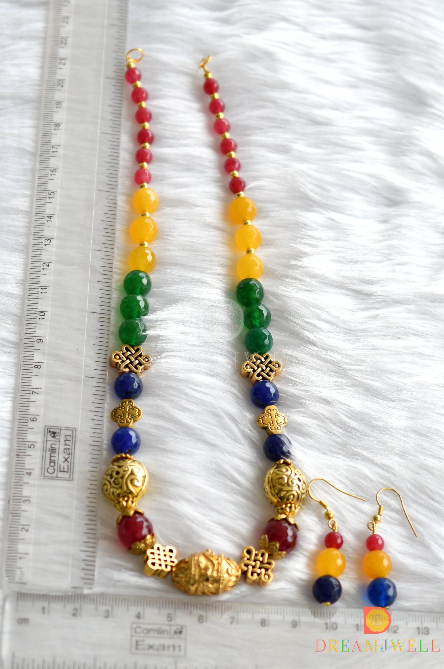 Antique Gold tone multi color agates beaded necklace set dj-28244