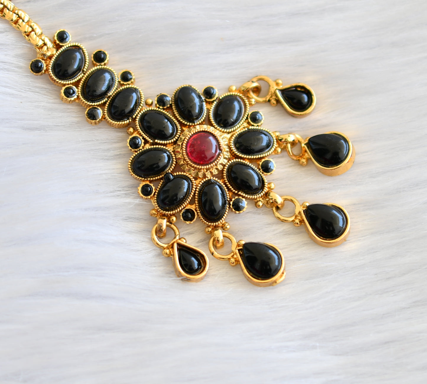 Antique gold black-red bridal tikka dj-06919