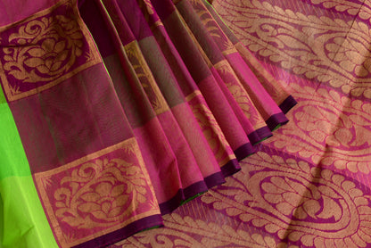 Semi silk cotton pink-parrot green color mango design saree dj-38526