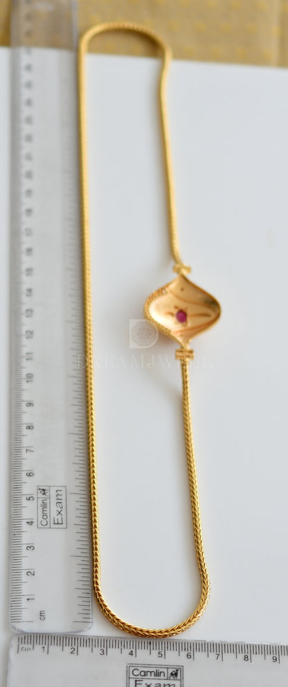 Gold tone Cz Ruby-emerald Mugappu Chain dj-23201