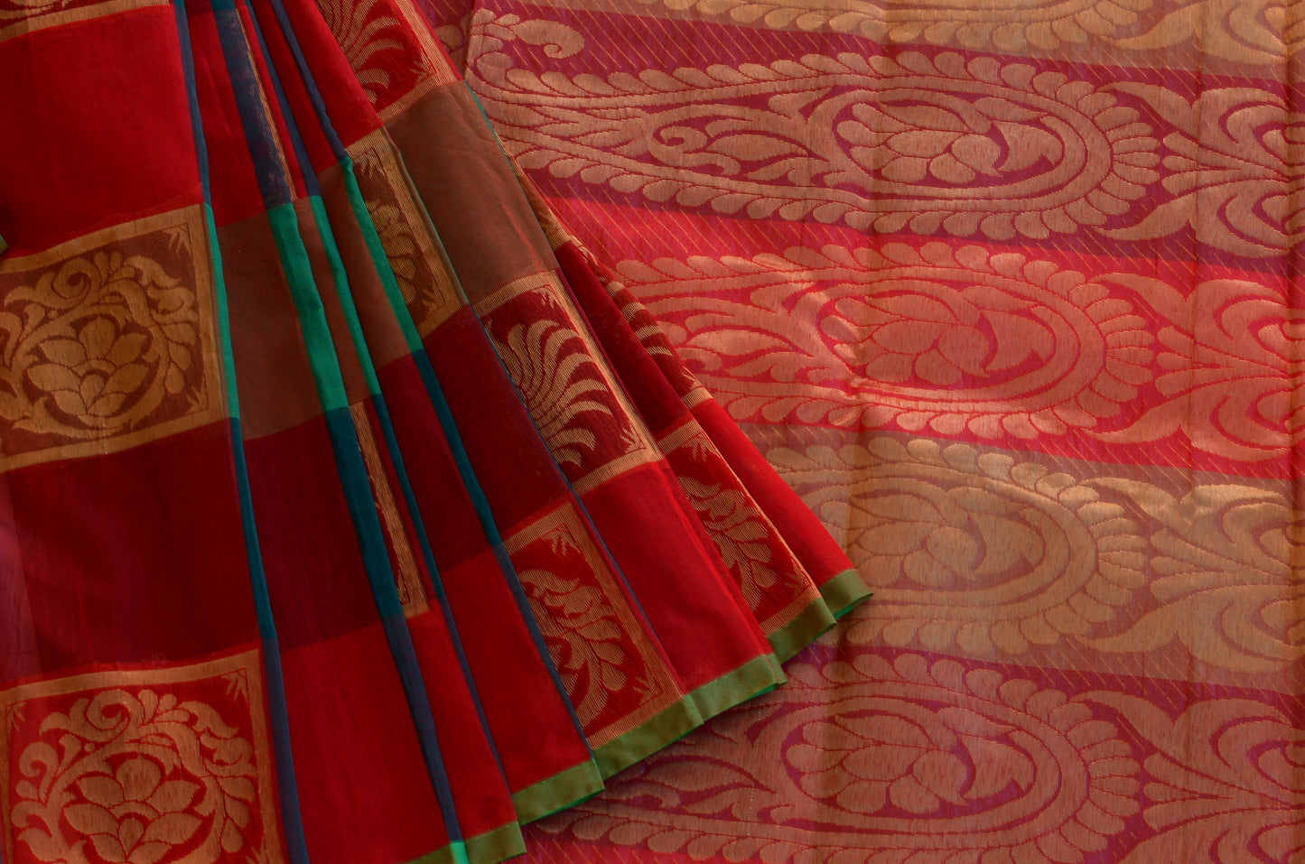 Semi silk cotton red-maroon-blue-green color mango design saree dj-38527