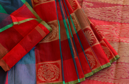 Semi silk cotton red-maroon-blue-green color mango design saree dj-38527