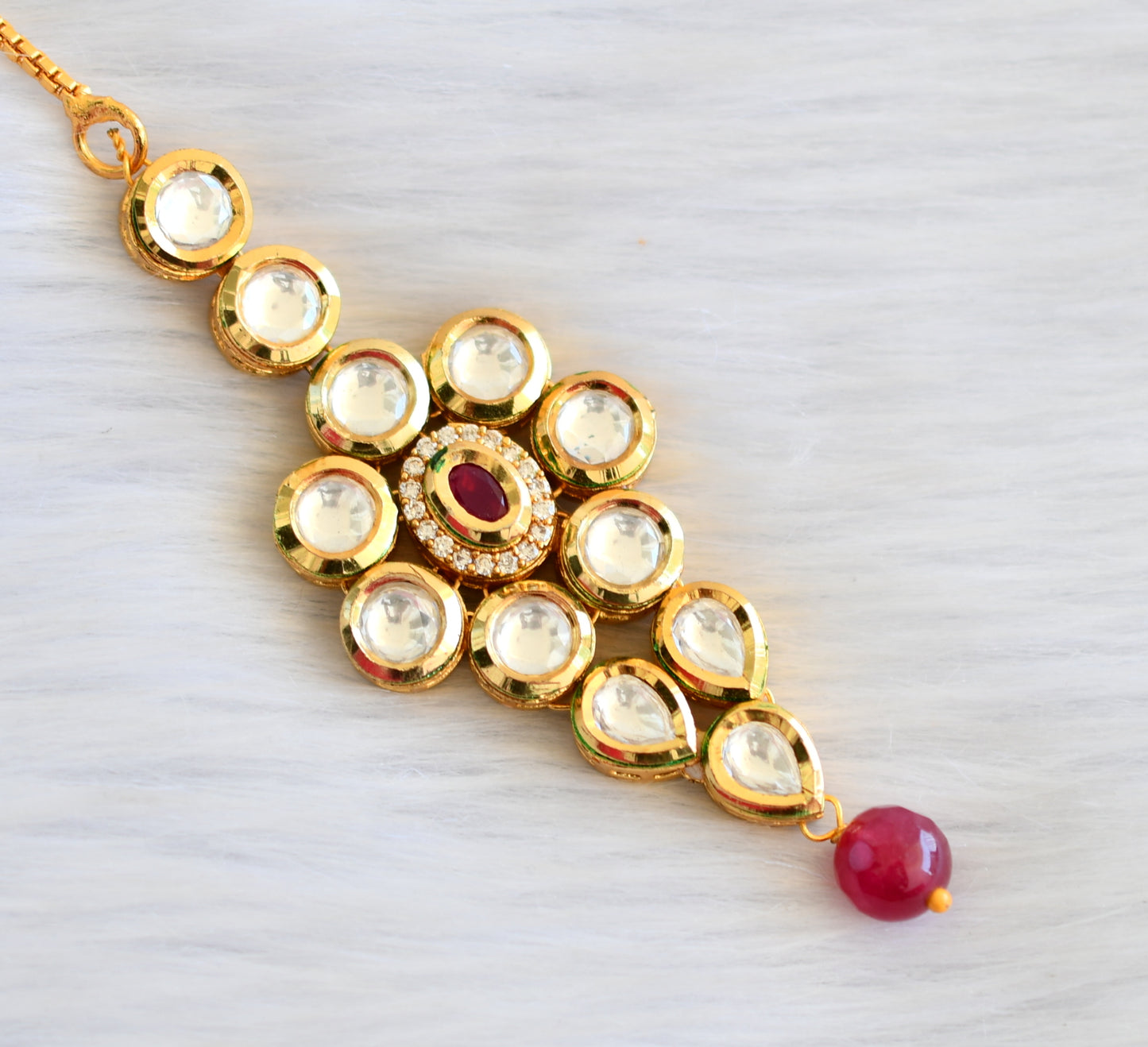 Gold tone ruby kundan bridal maang tikka dj-09208