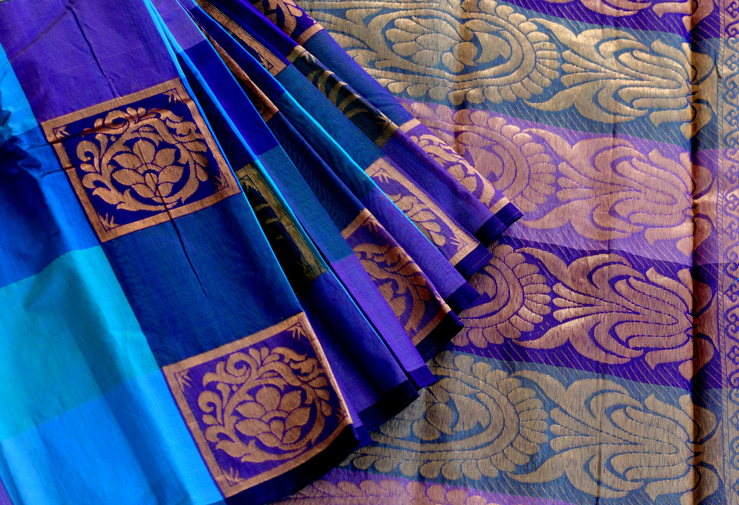Semi silk cotton blue-purple-green color mango design saree dj-38528