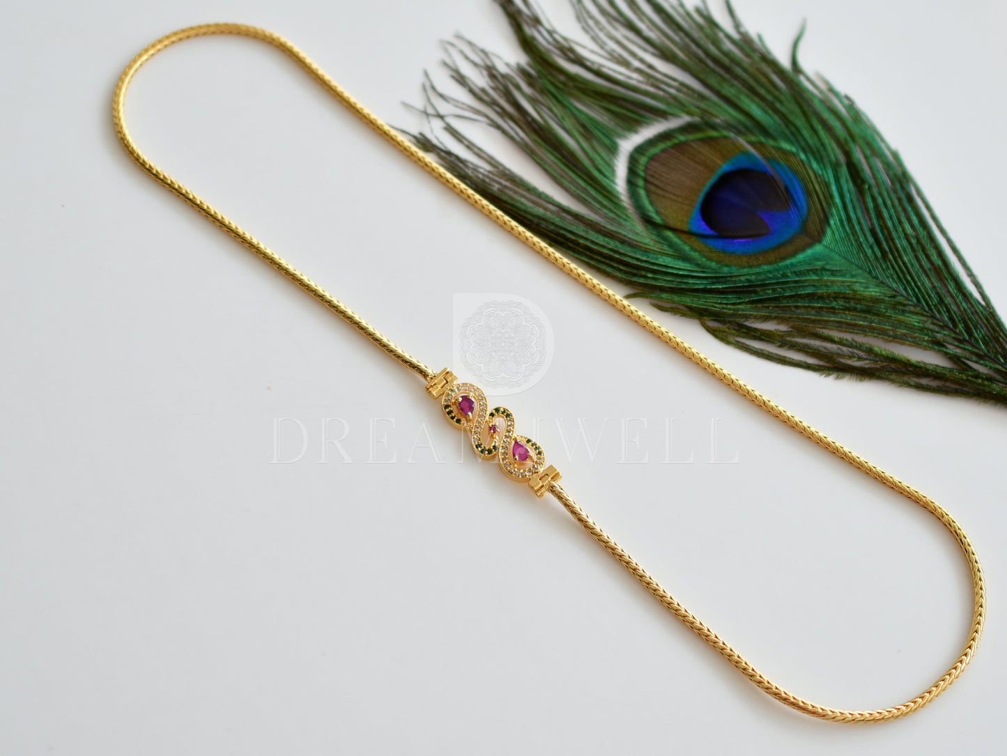 Gold tone Cz Ruby-emerald designer Mugappu Chain dj-19028