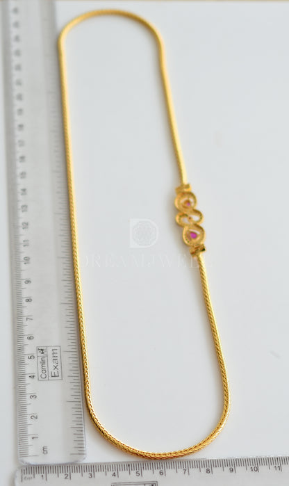 Gold tone Cz Ruby-emerald designer Mugappu Chain dj-19028
