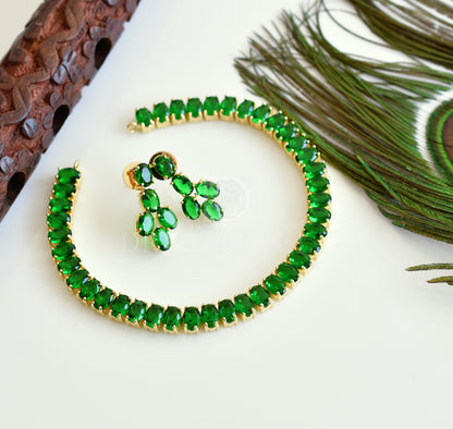 Gold tone bottle green designer necklace set dj-35399