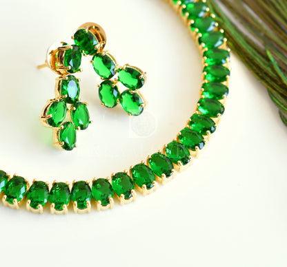 Gold tone bottle green designer necklace set dj-35399