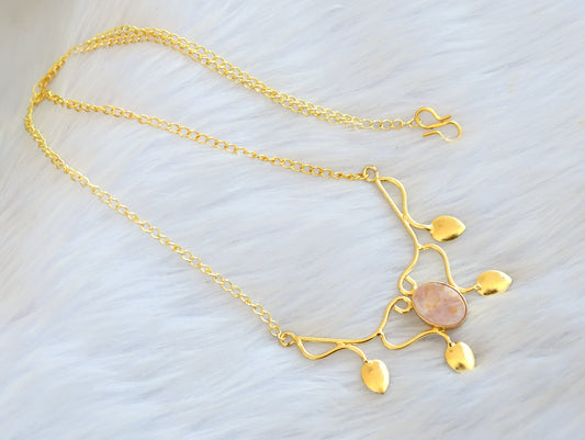Gold tone baby pink stone pendant with chain dj-40065
