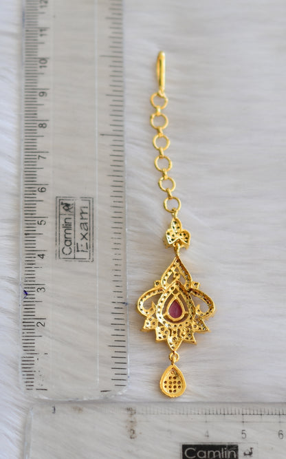 Gold tone cz ruby maang tikka dj-08783