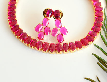 Gold tone pink stone designer necklace set dj-35400