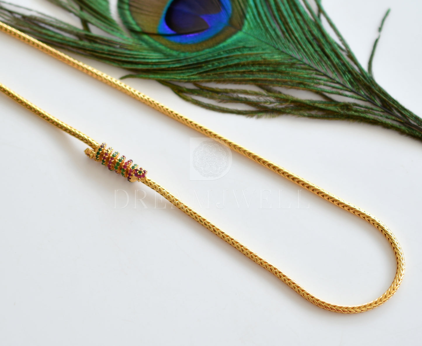 Gold tone Ruby-emerald Spiral Mugappu Chain dj-19033