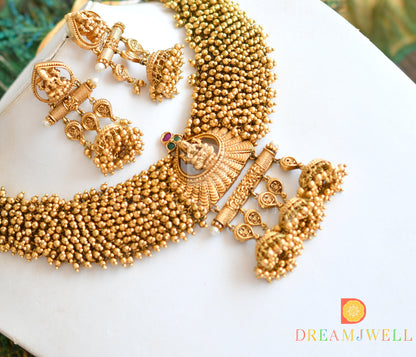 Matte finish Kemp-green Lakshmi gold cluster necklace set dj-36221