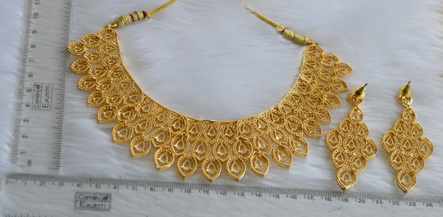 Gold tone Cz white stone peacock necklace set dj-38550